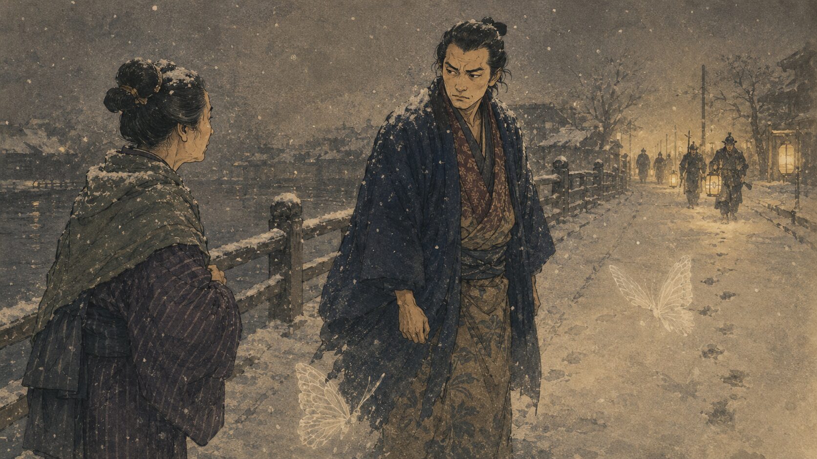 雪の夜に長吉が親と向き合う『双蝶々』雪の子別れの見どころ場面