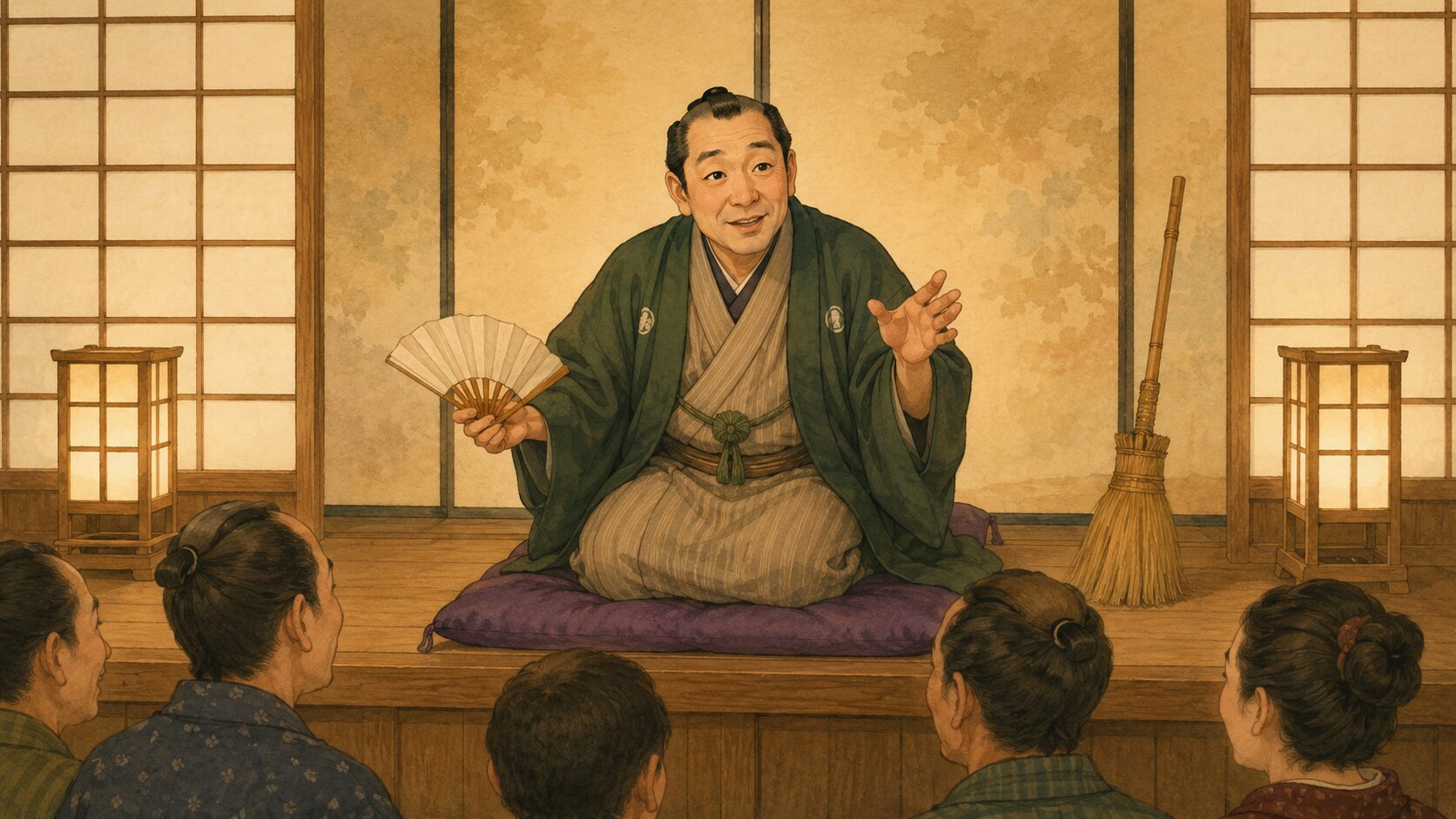 寄席の高座で温かく語られる落語『箒屋娘』の余韻