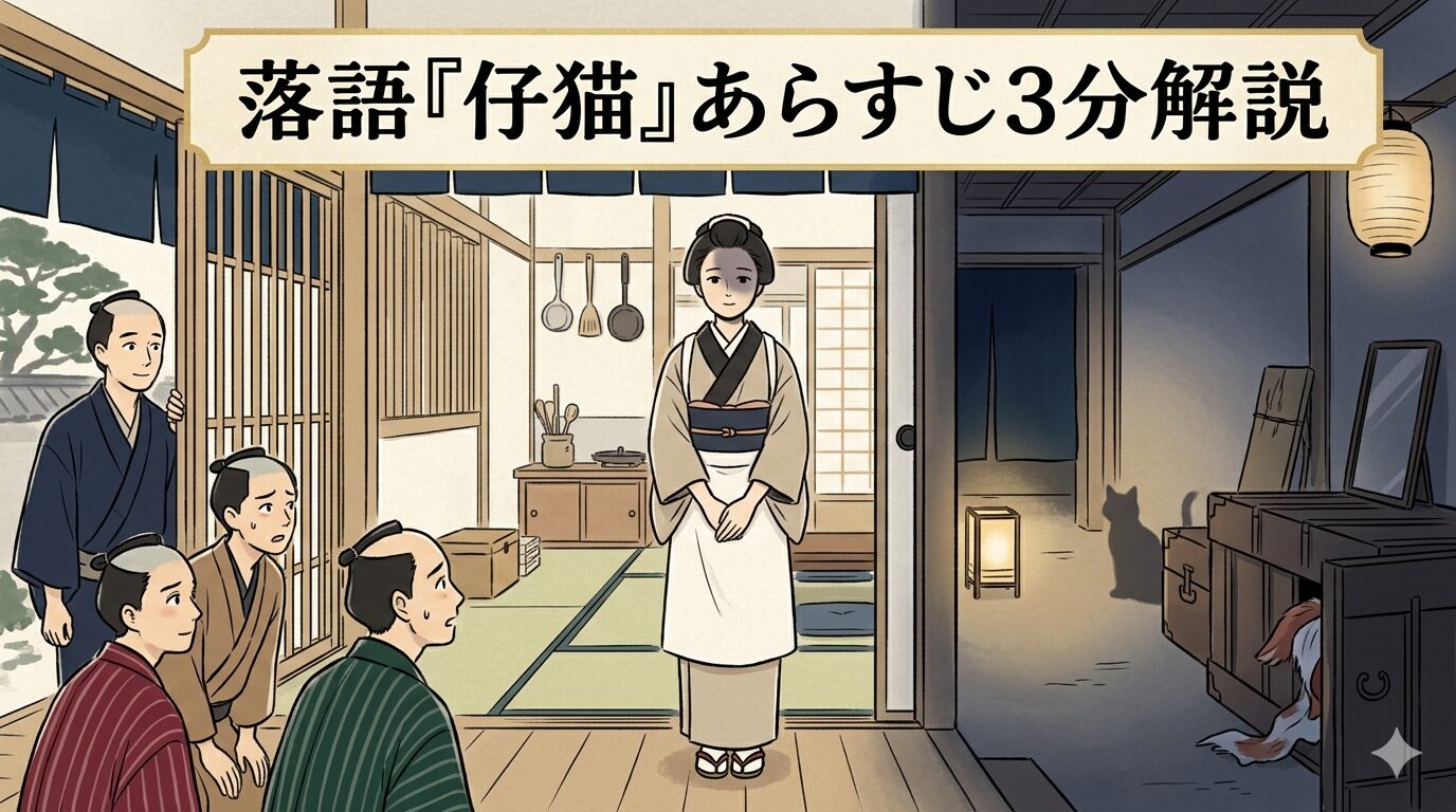 落語『仔猫』のお鍋と船場の商家に漂う猫の秘密を描いたアイキャッチ画像