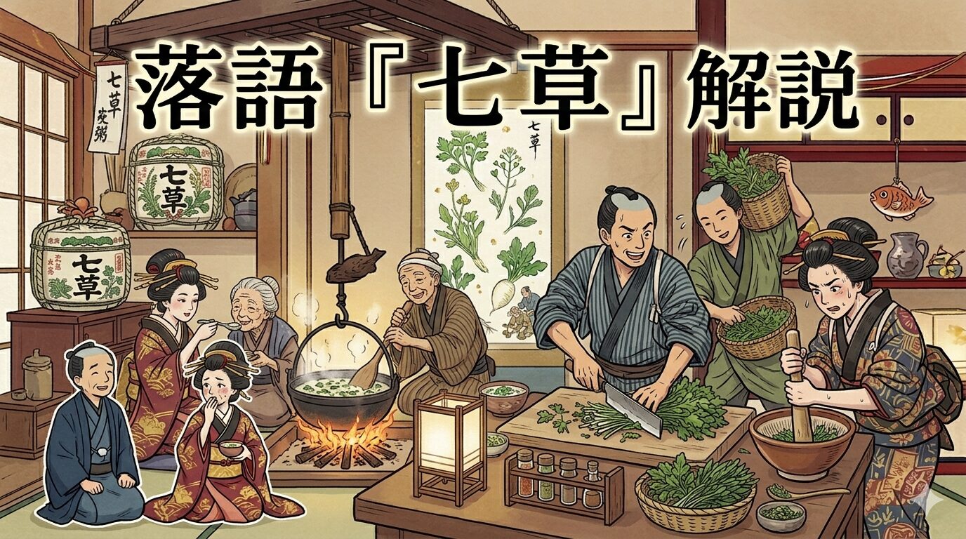 落語『七草』の七草粥と吉原の七越太夫を描いた正月小噺のアイキャッチ